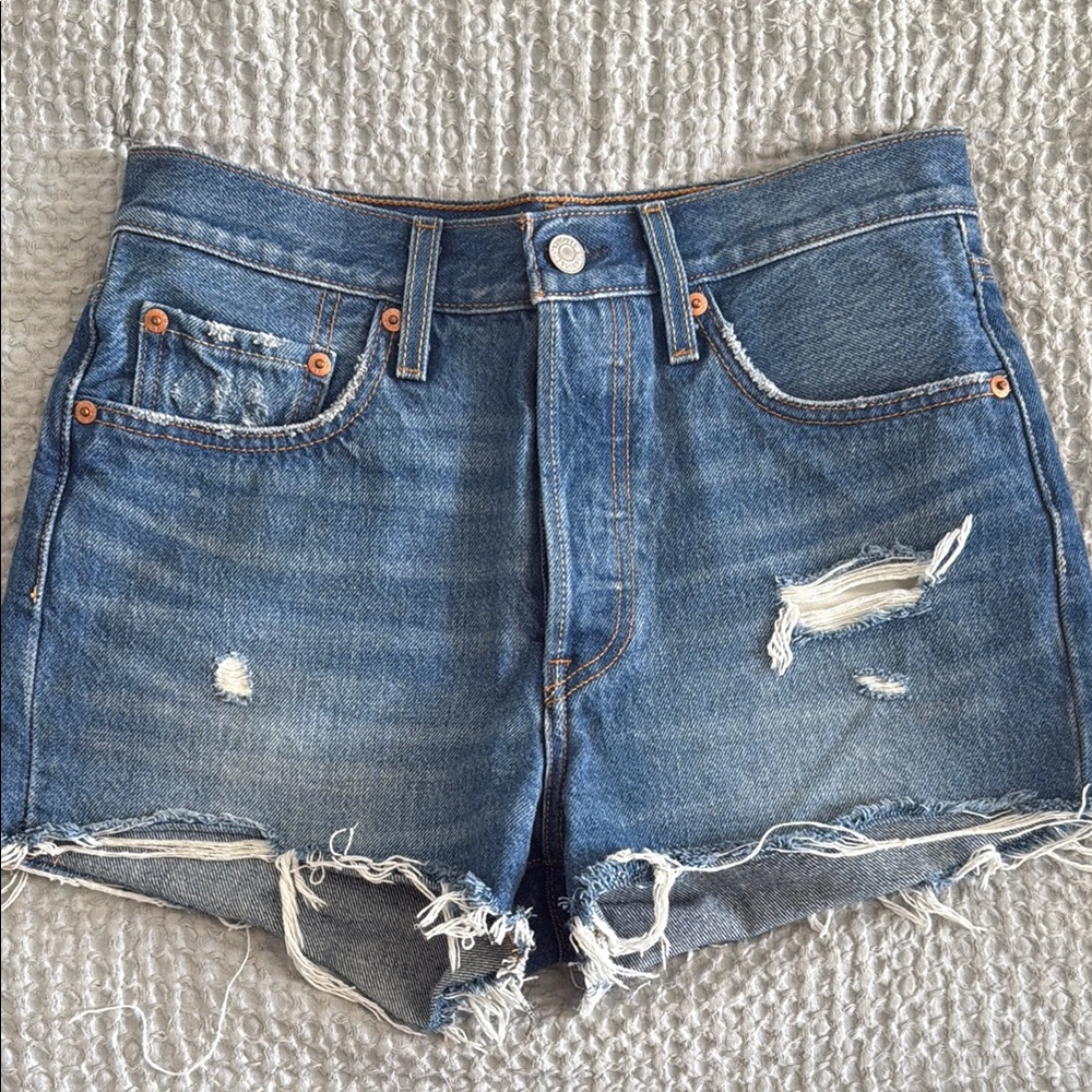 Levi Distressed Blue Denim Shorts size 27